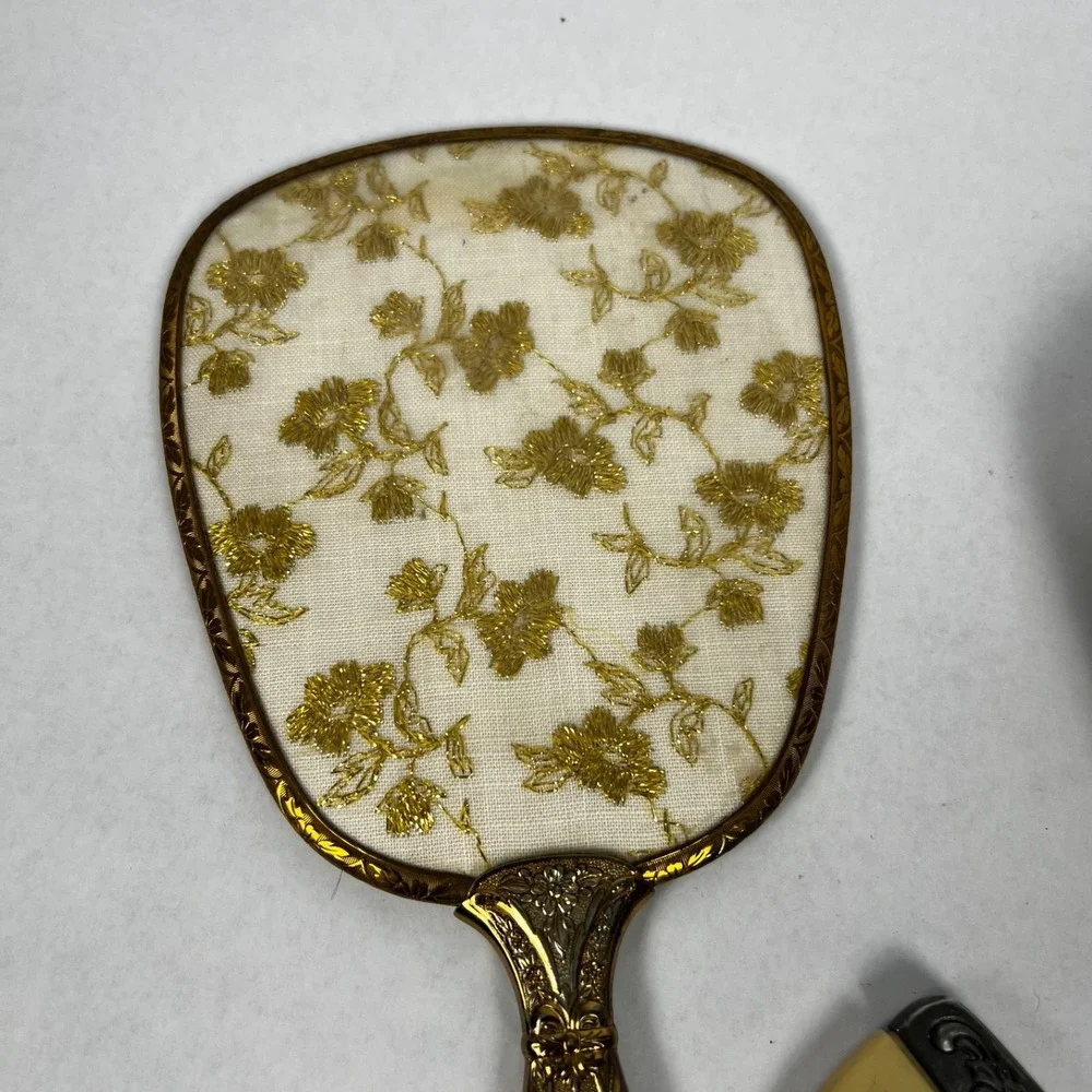 Towle Vanity Set Women OS Silver Gold Good Ornate Mirror Brush Comb 3pc Vintage
